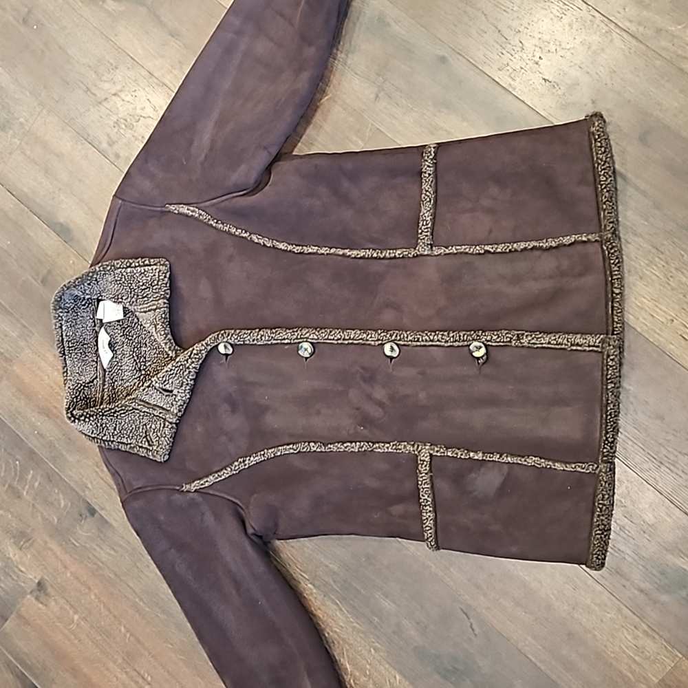 LL Bean Women’s  Faux Suede Button Up barn penny lane rustic Coat medium